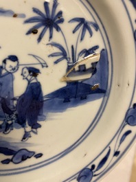 A Chinese blue and white ko-sometsuke plate for the Japanese market with a remarkable baking flaw, Transitional period