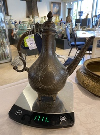 A Tibetan brass ewer, an alms bowl and an Indian bronze ewer, 18/19th C.