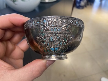 An Armenian enamelled silver cup and saucer, 18th C.