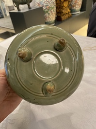 A Chinese Yaozhou celadon tripod censer, Song or later