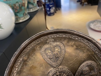 An Armenian enamelled silver cup and saucer, 18th C.