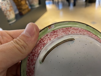 A three-lobed Chinese Canton enamel dish, Qianlong