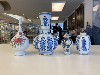 Four Chinese blue and white, famille rose and famille verte vases, Kangxi/Yongzheng