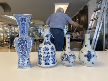 Eight Chinese blue and white vases, Kangxi and later