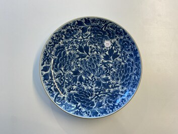 Three Chinese blue and white 'grapevine' dishes, Kangxi