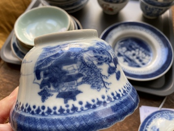 A varied collection of Chinese cups and saucers, 18/19th C.