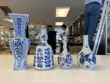 Eight Chinese blue and white vases, Kangxi and later