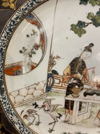 A pair of Chinese famille rose plates with ladies playing music, Yongzheng