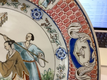 A Chinese famille rose 'Dames au Parasol' dish after Cornelis Pronk, Qianlong