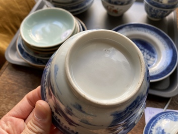 A varied collection of Chinese cups and saucers, 18/19th C.