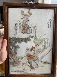 A Chinese rectangular qianjiang cai plaque, signed Qian An and dated 1905