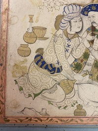 Une miniature persane sur papier: 'Couple amoureux se reposant contre un arbre', 18/19&egrave;me