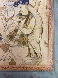 Une miniature persane sur papier: 'Couple amoureux se reposant contre un arbre', 18/19&egrave;me