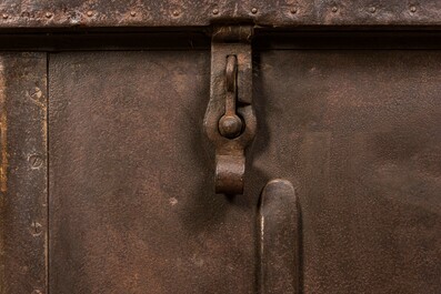 An iron chest with wooden interior, 18th C.