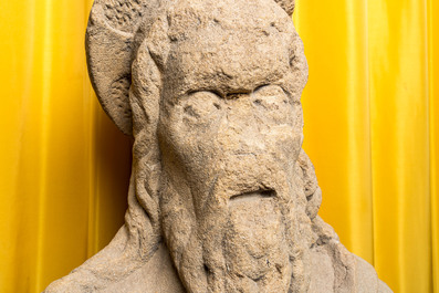 A carved stone bust of God the Father, 16th C.
