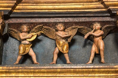 Grand retable flamand en noyer polychrome, prob. Gand, dat&eacute; 1529