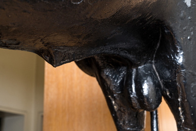 A large painted wooden model of a bull, early 20th C.