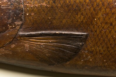 A large painted wooden model of a fish, 18th C.