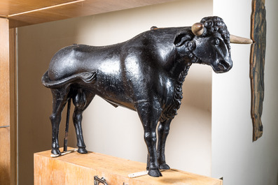 A large painted wooden model of a bull, early 20th C.