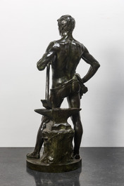 Georges Marie Valentin Bareau (1866-1931): 'Le forgeron', groen gepatineerd brons