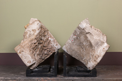 A pair of gilt and polychromed stone corbels with the 'Salazar' coat of arms, Burgundy, France, late 15th C.