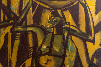 Floris Jespers (1889-1965): 'African market', oil on canvas of large size