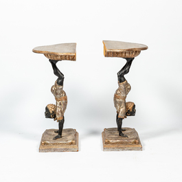 A pair of Venetian polychrome wooden 'blackamoor' consoles, 19th C.