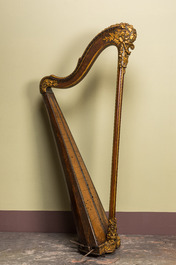 A partly gilt wooden harp, probably France, 18/19th C.