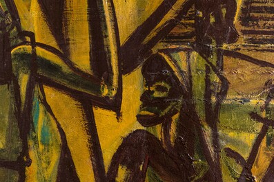 Floris Jespers (1889-1965): 'African market', oil on canvas of large size