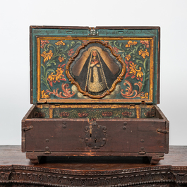 An iron-mounted wooden altar painted on the inside, Friesland, The Netherlands, 18th C.