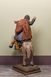 Importante sculpture de Saint George sur son cheval en bois polychrom&eacute;, probablement Allemagne, 17&egrave;me