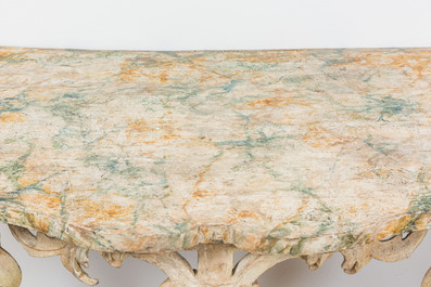 An Italian faux marbre scagliola console, 18th C.