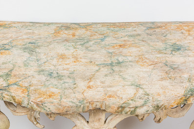 An Italian faux marbre scagliola console, 18th C.