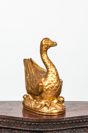 A French gilt and lacquered wooden goose, 19th C.
