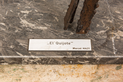 Marcel Mazy (1931): 'El Quijote', m&eacute;tal patin&eacute; sur socle en marbre