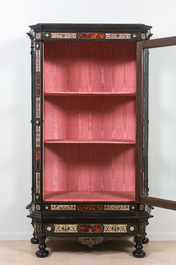 An Italian tortoise and ebony veneer bone-inlaid display cabinet, 19th C.