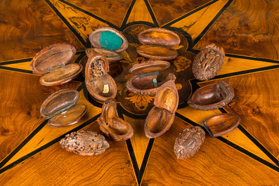 Twelve corozo wooden tobacco boxes, France, 18/19th C.