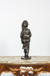 Grand okimono d'une jeune femme en bronze, Japon, Meiji, 19&egrave;me
