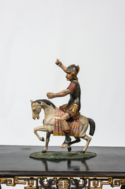 Deux figures en bois sculpt&eacute; et polychrom&eacute; d'un soldat romain et d'un cheval, 17/18&egrave;me