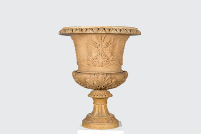 A large terra cotta 'Medici' garden urn, marqued Douarche, Castelnaudary, France, 20th C.