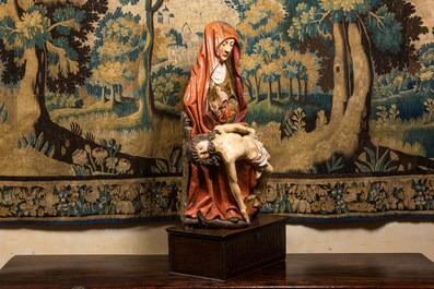 A large Flemish polychromed oak Piet&agrave;, probably Brabant, 15th C.