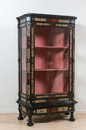 An Italian tortoise and ebony veneer bone-inlaid display cabinet, 19th C.