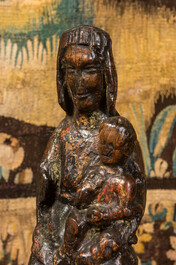 A polychrome wooden 'Sedes Sapientiae' sculpture, 14/15th C.