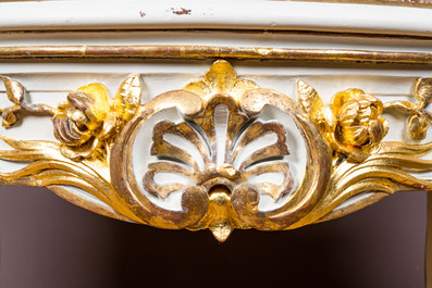 An attractive partly gilt wooden table with marble top, Italy, 18/19th C.