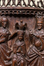 A Flemish carved oak panel depicting the crowning of the Virgin, Brabant, 1st half 16th C.