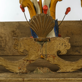 A large painted wooden birdcage, 18/19th C.