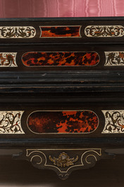 An Italian tortoise and ebony veneer bone-inlaid display cabinet, 19th C.