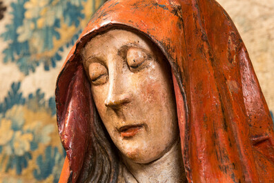 Importante Vierge de Piti&eacute; en ch&ecirc;ne sculpt&eacute; et polychrom&eacute;, Flandres, probablement Brabant, 15&egrave;me