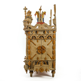 A large painted wooden birdcage, 18/19th C.