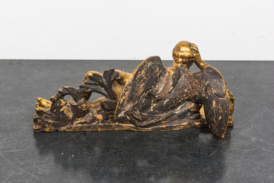 A gilt wooden sculpture of the winged Chronos, 17/18th C.